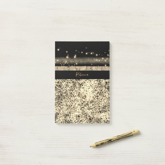 Luxury Chic Gold Glitter Signature Monogram Post-it Notes (On Desk)