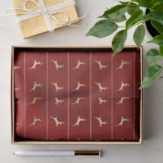 Luxury Chic Gold Reindeer Red Christmas Holidays Tissue Paper (Gift)