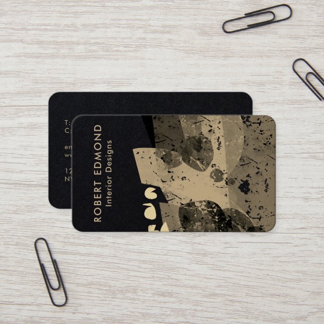 Luxury Chic Golden Artistic Unique Abstract QR Business Card (Front/Back In Situ)