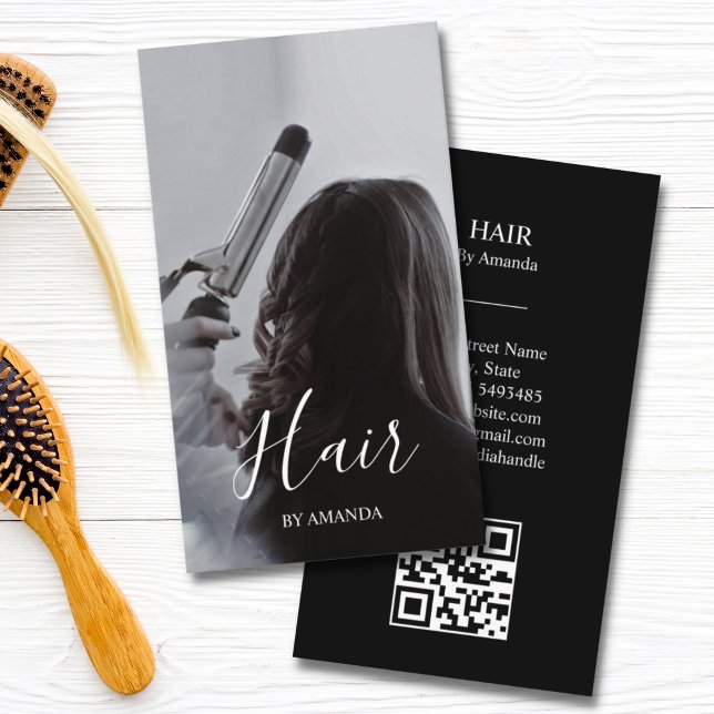 Luxury Chic Hair Hairstylist Beauty Salon QR Code  Business Card (Creator Uploaded)