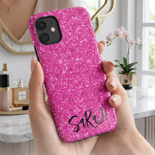 Luxury Chic Pink Glitter Sparkle Personalised Name Case-Mate iPhone Case