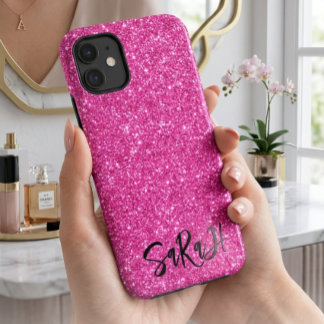 Luxury Chic Pink Glitter Sparkle Personalised Name Case-Mate iPhone Case