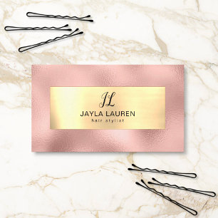 Luxury Chic Pink Gold Monogram Business Card