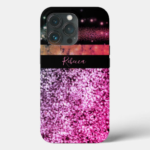 Luxury Chic Pink Purple Gitter Signature Monogram iPhone 13 Pro Case