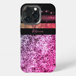 Luxury Chic Pink Purple Gitter Signature Monogram iPhone 13 Pro Case