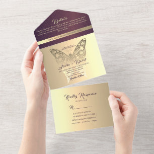 Luxury Chic Purple Wedding All In One Invitation