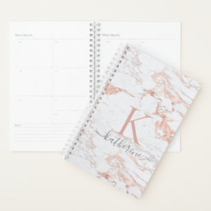 Luxury Chic Rose Gold Foil   Marble Monogram Planner