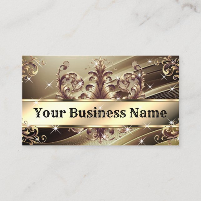 Luxury Chic Royal Ornament Glam Brown Gold Ombre Business Card (Front)