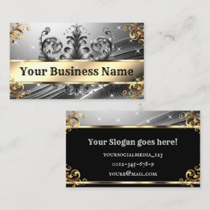 Luxury Chic Royal Ornament Glam Silver Gold Ombre Business Card