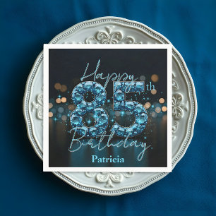 Luxury Chic Sapphire Blue and Black 85th Birthday Napkin