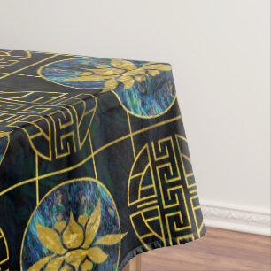 Luxury Chinese Golden Lotus on Abalone Tablecloth