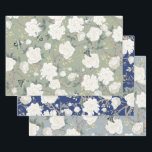 Luxury Chinoiserie Sage Green Ivory Flowers Birds Wrapping Paper Sheet<br><div class="desc">Beautiful chinoiserie-inspired design featuring elegant birds and floral elements in sage green,  navy,  dusty blue and ivory</div>