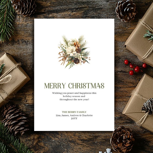 Luxury Christmas Bouquet Neutral Sage Holiday Card (Luxury Christmas Bouquet Neutral Sage Holiday Card)