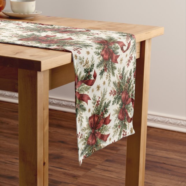 Luxury Christmas Bows and Ribbon Short Table Runner (In Situ)