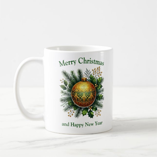 Luxury Christmas decoration wreath green and gold Coffee Mug (Left)