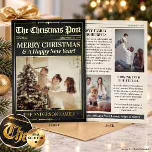 Luxury Christmas Newspaper Card, Christmas Gold