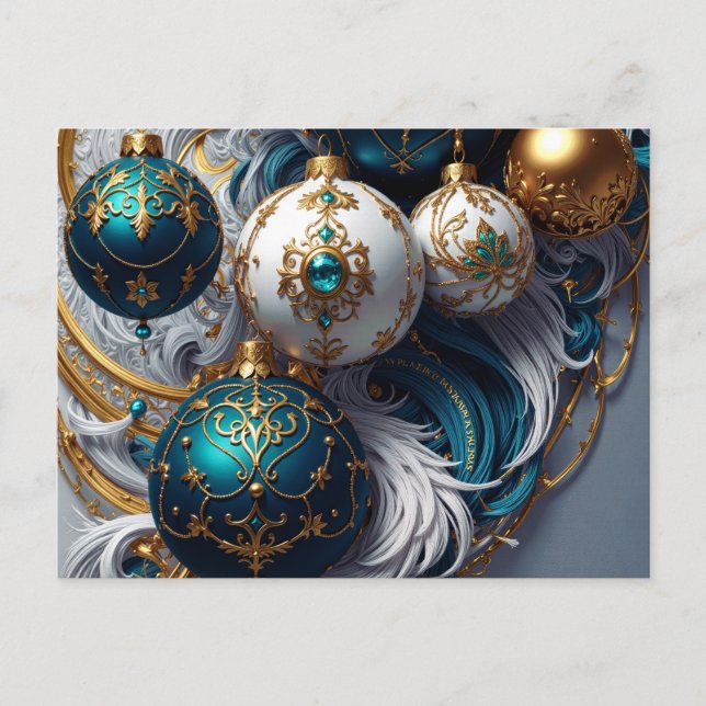 Luxury Christmas Ornaments Blue Gold Holiday Postcard (Front)