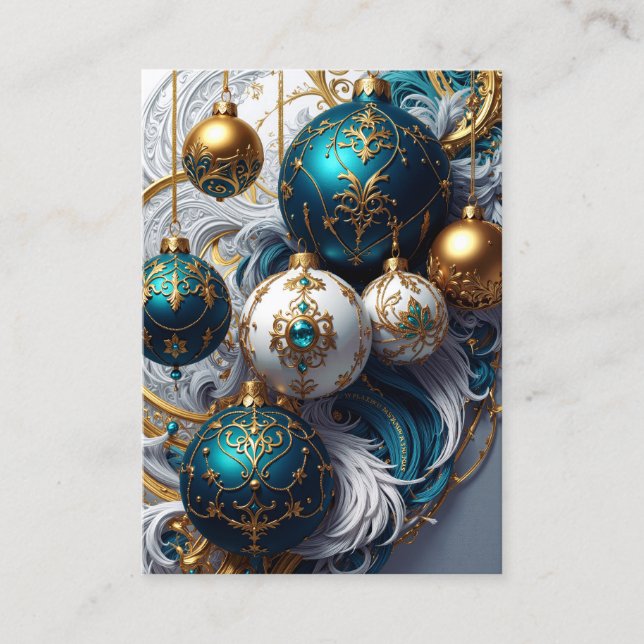 Luxury Christmas Ornaments Blue Gold Ornament Enclosure Card (Front)