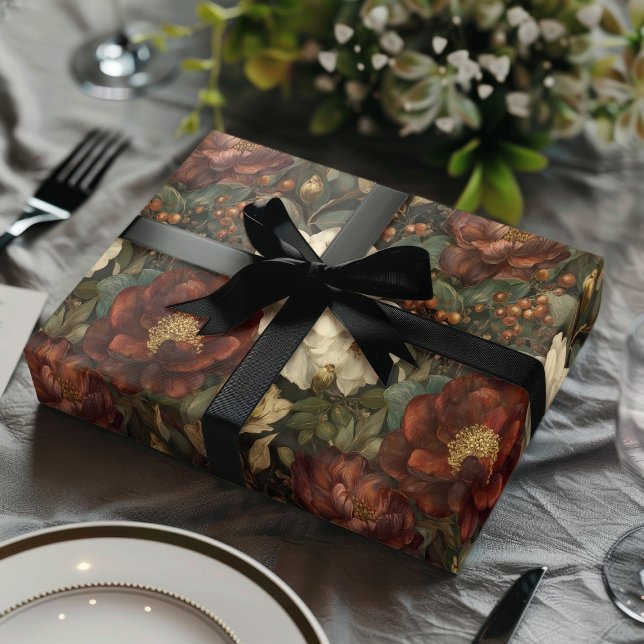 Luxury Christmas Red and Winter White Floral Wrapping Paper Sheet (Creator Uploaded)