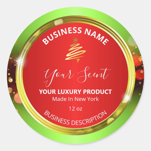 Luxury Christmas Tree Green Red Product Labels (Front)
