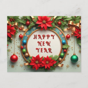 Luxury Christmas Wreath 🎄✨ Poinsettia Ornament Holiday Postcard