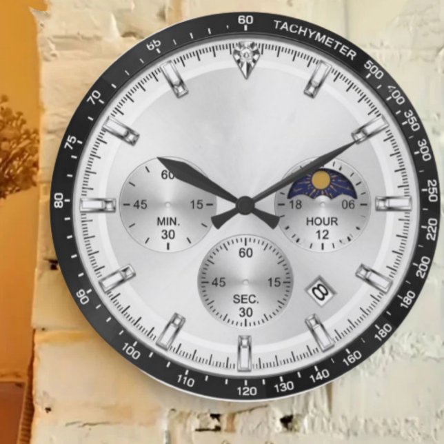  Luxury Chronograph Silver Racing Dial Large Clock (Creator Uploaded)