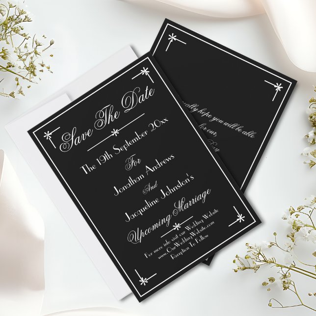 Luxury Classic Chic Black & White Wedding  Save The Date (Luxury Classic Chic Black and White Wedding Save The Date Cards.)