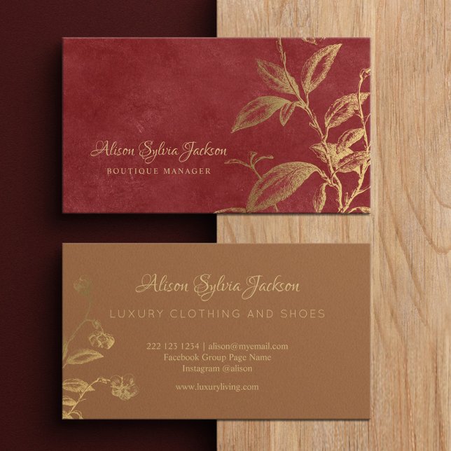 Luxury classy red faux gold foil boutique owner business card (Creator Uploaded)