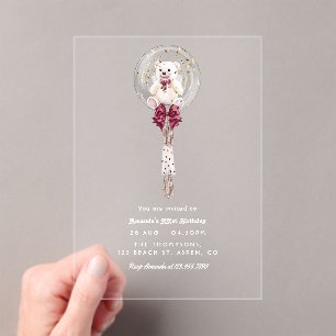 Luxury Clear Teddy Bear Balloon Birthday Party Acrylic Invitations