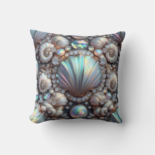 Luxury Coastal Decor | Diamonds and Seashells  Cushion (Front)