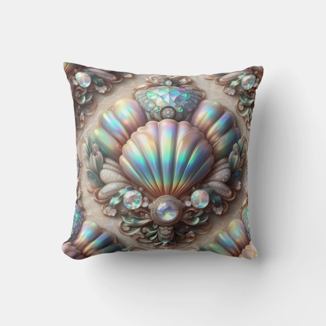 Luxury Coastal Decor | Diamonds and Seashells  Cushion (Front)