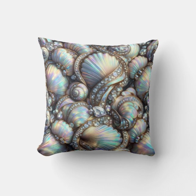 Luxury Coastal Decor | Diamonds and Seashells  Cushion (Front)