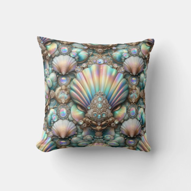Luxury Coastal Decor | Diamonds and Seashells  Cushion (Front)