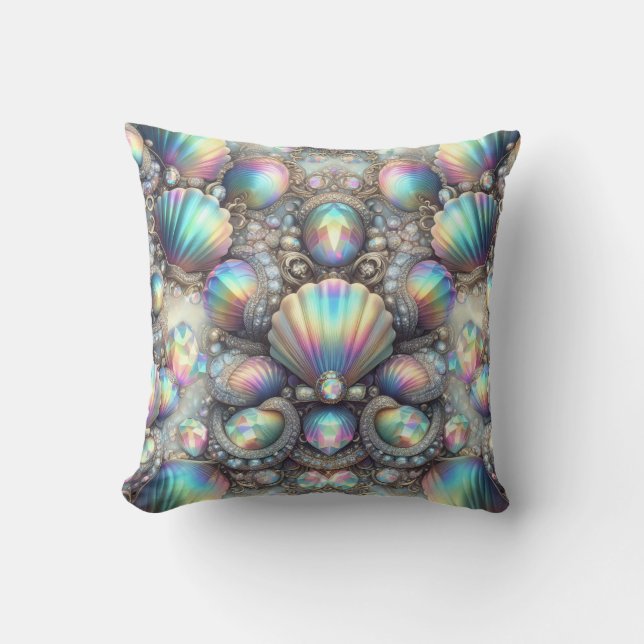 Luxury Coastal Decor | Diamonds and Seashells  Cushion (Front)