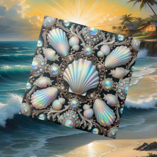 Luxury Coastal Decor Diamonds and Seashells Tile
