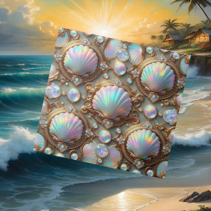 Luxury Coastal Decor Diamonds and Seashells Tile