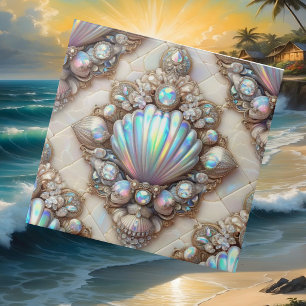 Luxury Coastal Decor Diamonds and Seashells Tile
