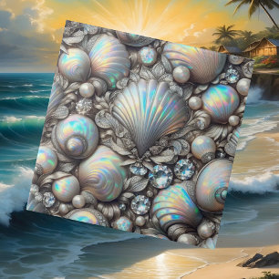 Luxury Coastal Decor Diamonds and Seashells Tile