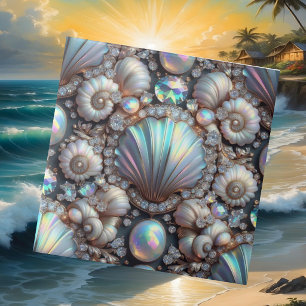 Luxury Coastal Decor Diamonds and Seashells Tile