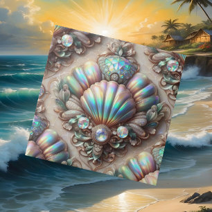 Luxury Coastal Decor Diamonds and Seashells Tile