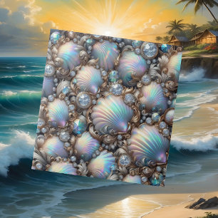 Luxury Coastal Decor Diamonds and Seashells Tile