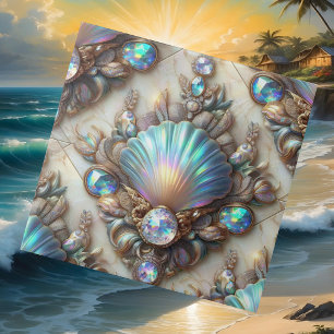 Luxury Coastal Decor Diamonds and Seashells Tile