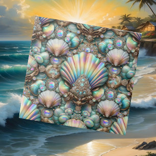 Luxury Coastal Decor Diamonds and Seashells Tile