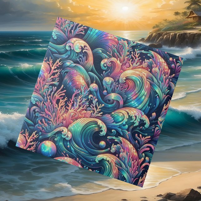 Luxury Coastal Living | Coral Reef Ocean Waves Tile (Creator Uploaded)