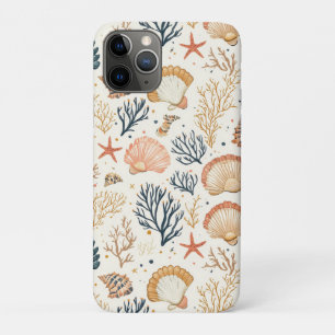 Luxury Coastal Seashell Blue Coral Peach Pattern Case-Mate iPhone Case