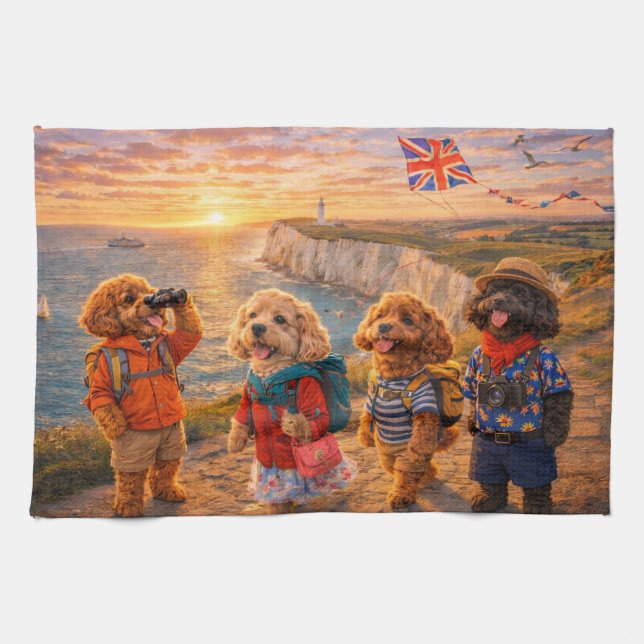 Luxury Cockapoo British Coastal  Tea Towel (Horizontal)
