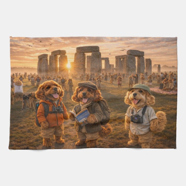 Luxury Cockapoo Stonehenge  Tea Towel (Horizontal)