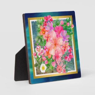 Luxury Colourful Flowers Pink, Green, Purple, Gold Plaque