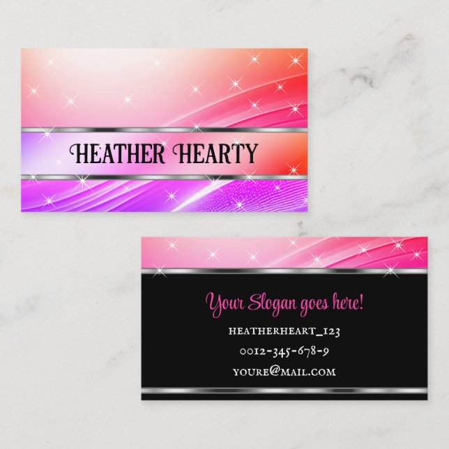 Luxury Colourful Rainbow Glitzy Stars Liquid Silve Business Card (Front/Back)