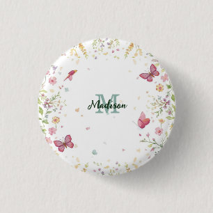 Luxury Colourful Wildflower Flower blue butterfly 3 Cm Round Badge